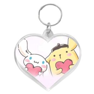 Llavero corazón Pompompurin y cinammoroll corazón